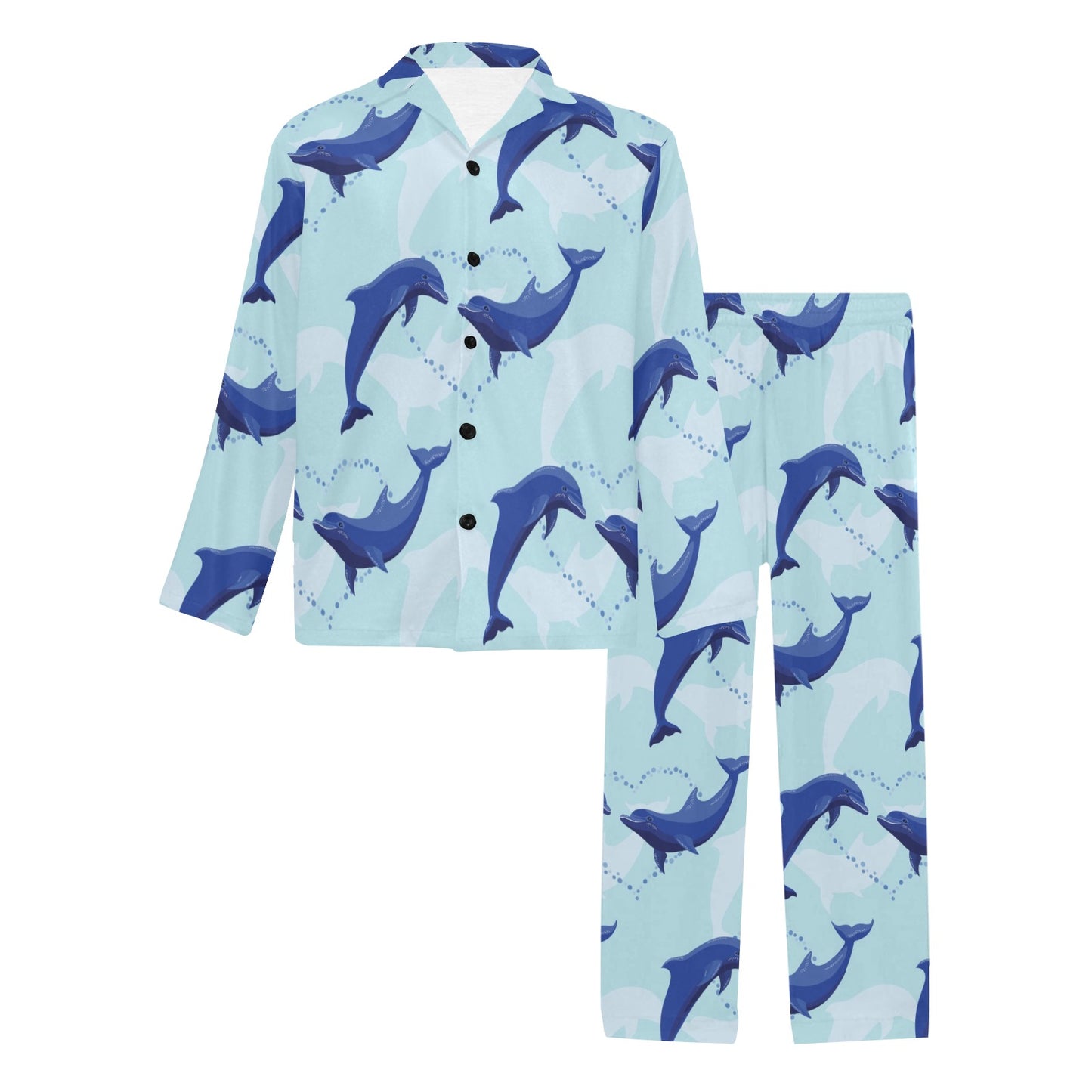 Dolphin Heart Pattern Men's Long Pajama Set