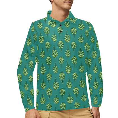 Artichoke Pattern Print Design 04 Long Sleeve Polo Shirt For Men's