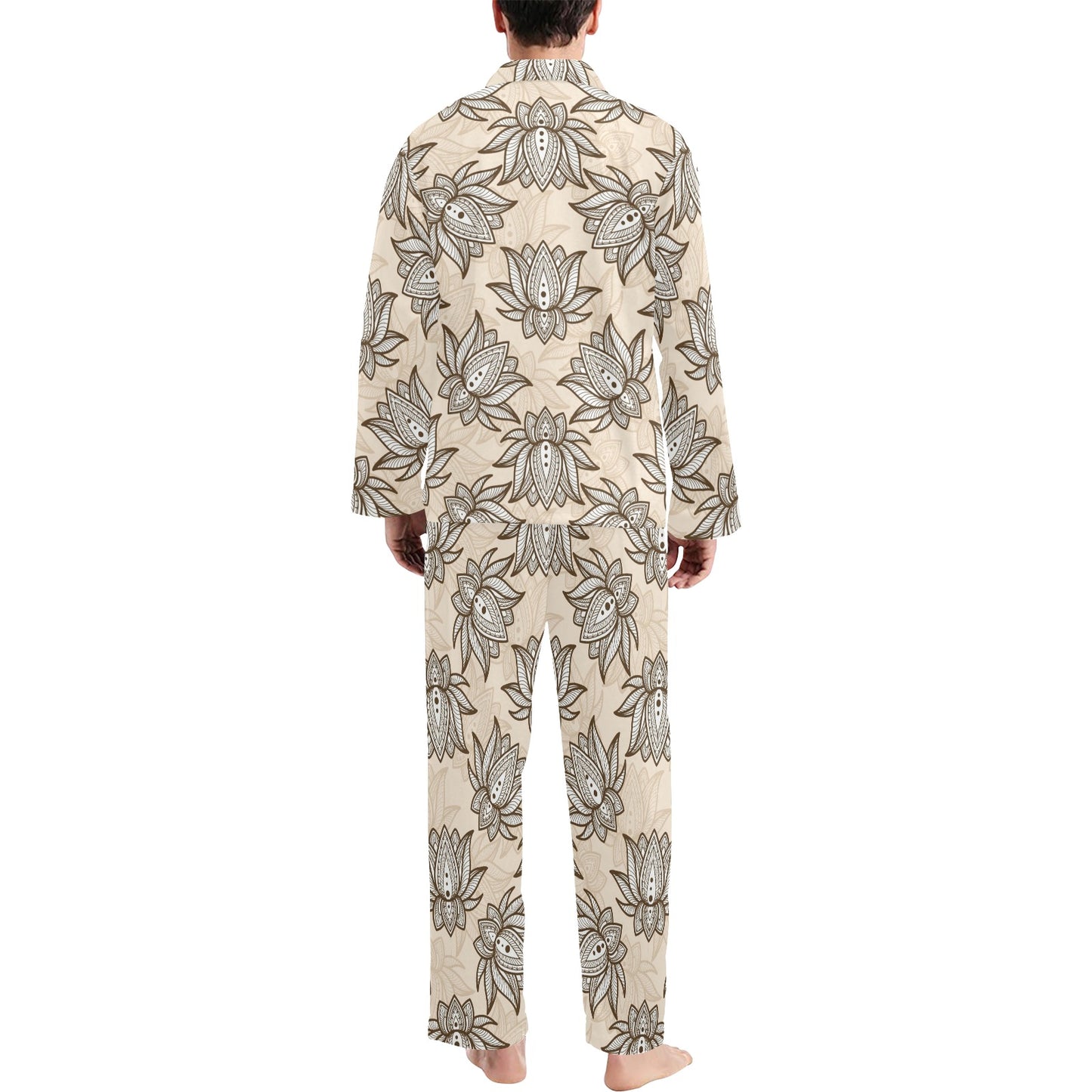 lotus Boho Pattern Print Design LO05 Men's Long Pajama Set