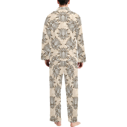 lotus Boho Pattern Print Design LO05 Men's Long Pajama Set