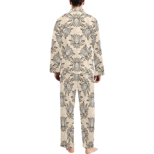 lotus Boho Pattern Print Design LO05 Men's Long Pajama Set
