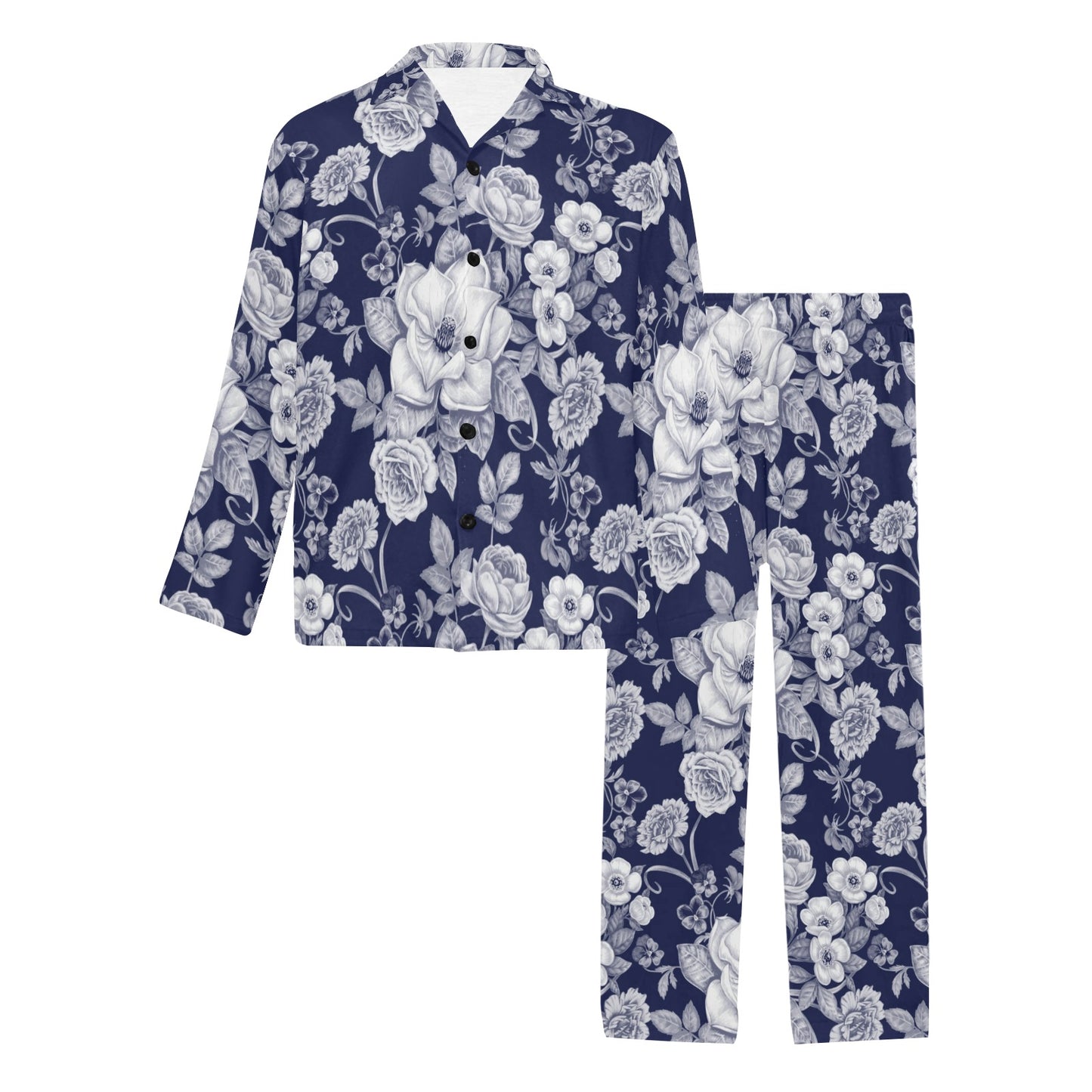 Floral Infrared Pattern Men's Long Pajama Set