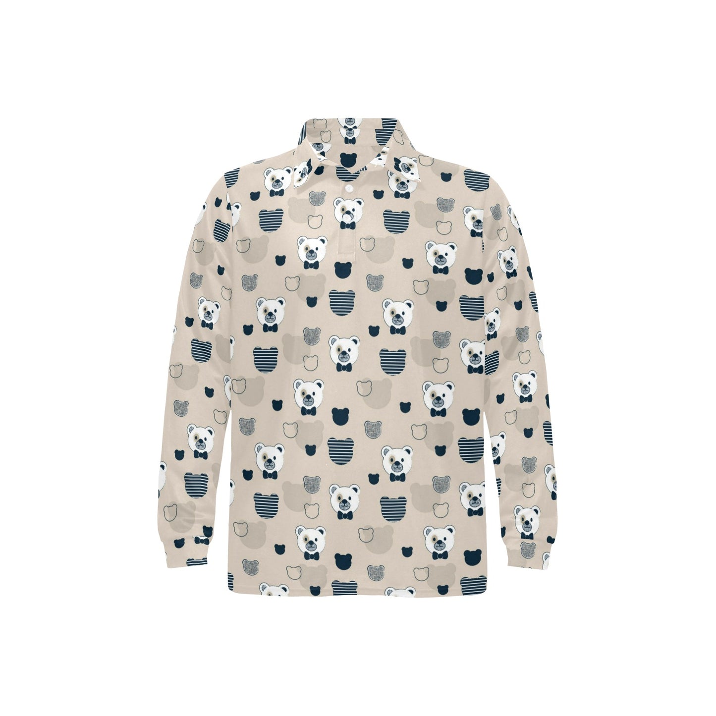 Bear Pattern Print Design 05 Long Sleeve Polo Shirt For Men's
