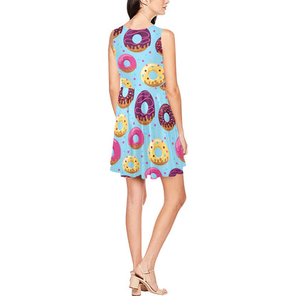 Donut Pattern Print Design DN07 Sleeveless Dress