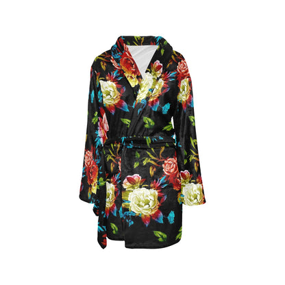 Peony Pattern Print Design PE07 Women's Fleece Robe