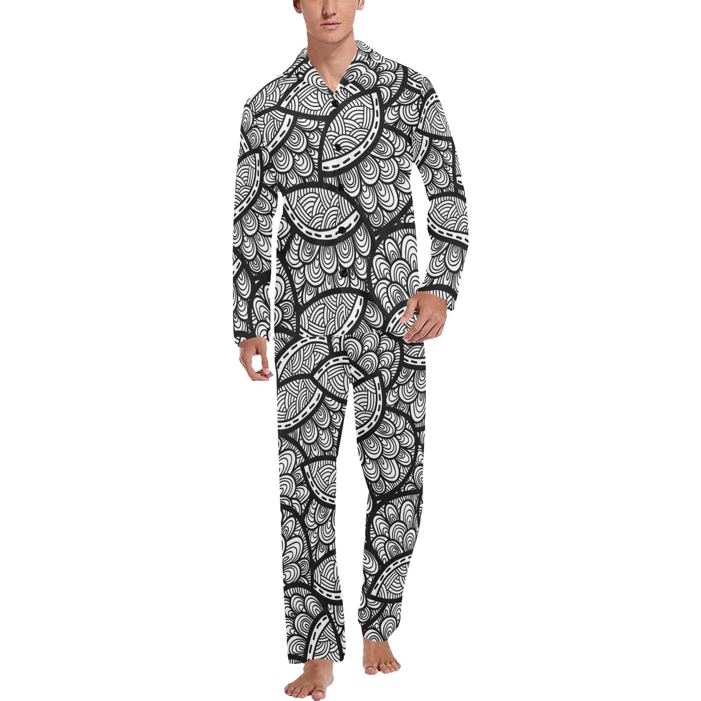 Polynesian Pattern Print Design A01 Men's Long Pajama Set