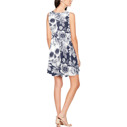 Skull Floral Beautiful Sleeveless Dress