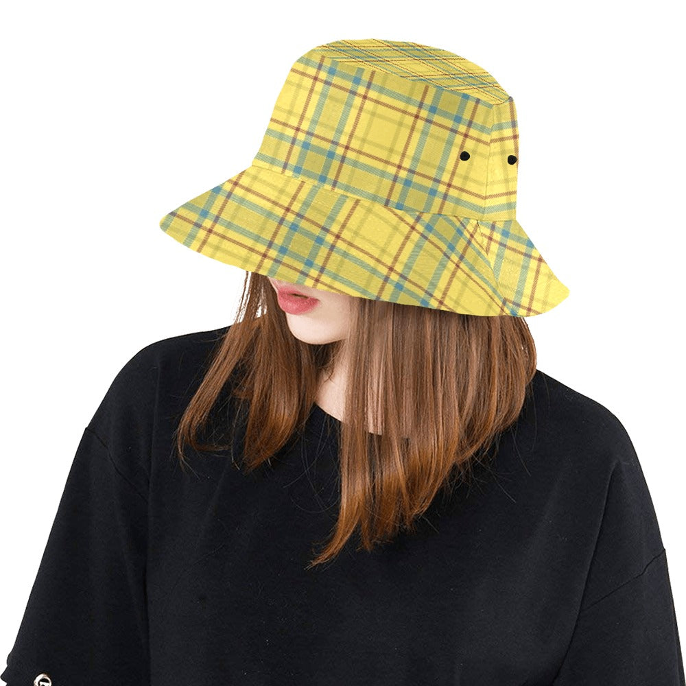 Tartan Yellow Print Design LKS301 Unisex Bucket Hat