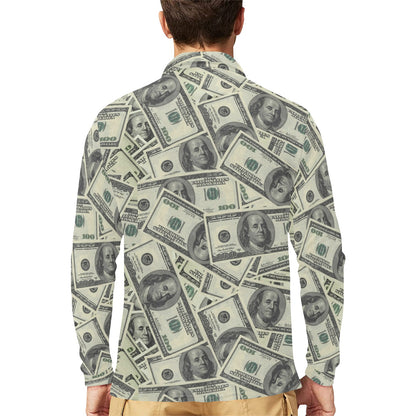 Dollar Pattern Print Design DO02 Long Sleeve Polo Shirt For Men's