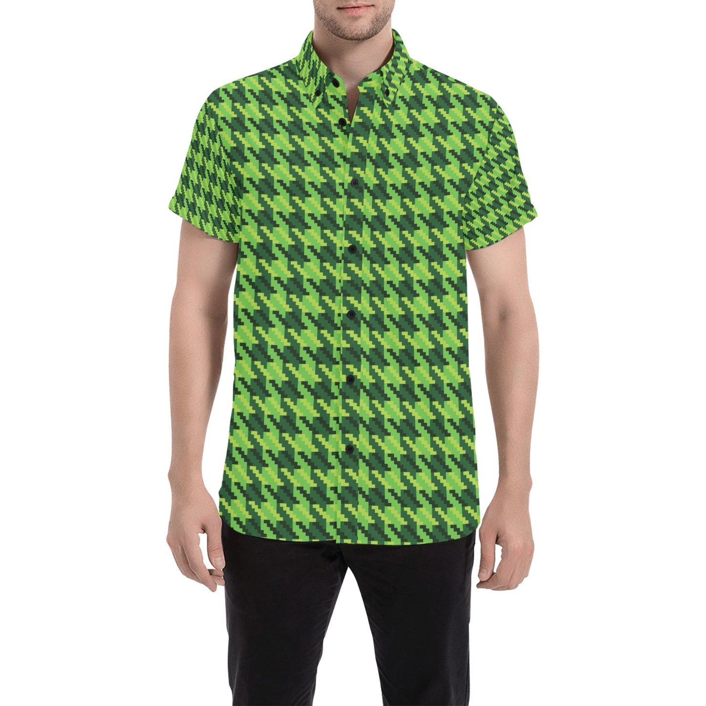 St Patricks Day Houndstooth Pattern Print LKS301 Men Short Sleeve Button Up Shirt