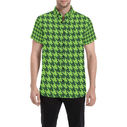 St Patricks Day Houndstooth Pattern Print LKS301 Men Short Sleeve Button Up Shirt
