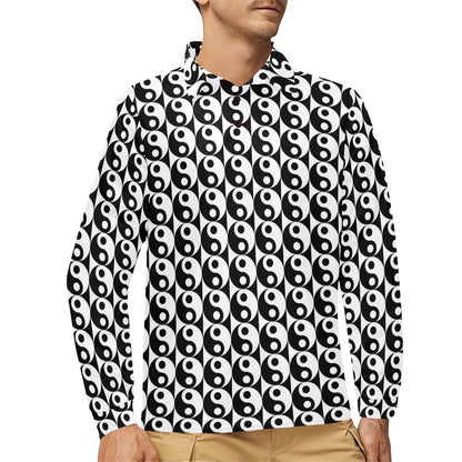Yin Yang Classic Pattern Design Print Long Sleeve Polo Shirt For Men's