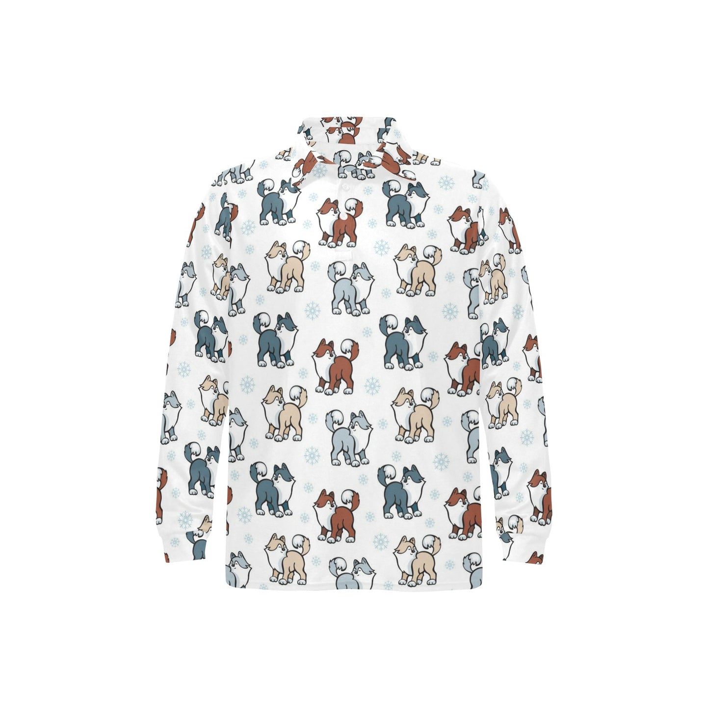 Alaskan Malamute Pattern Print Design 02 Long Sleeve Polo Shirt For Men's