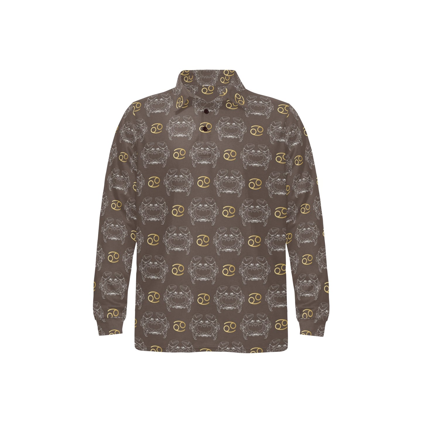Cancer Zodiac Pattern Print Design 01 Long Sleeve Polo Shirt For Men's