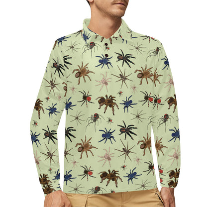 Tarantula Pattern Print Design 02 Long Sleeve Polo Shirt For Men's