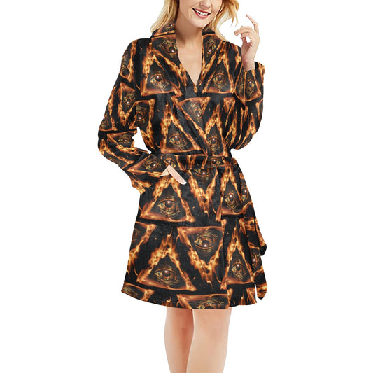 Eye of Horus in Flame Print Women's Fleece Robe