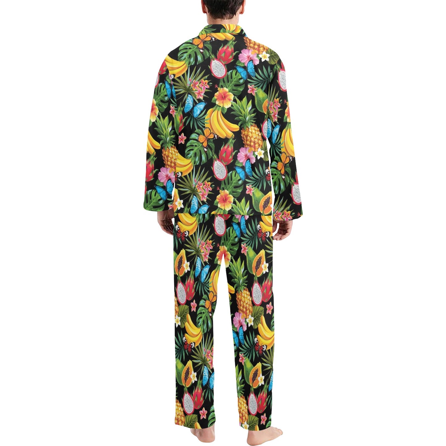 Tropical Fruits Pattern Print Design TF04 Men's Long Pajama Set
