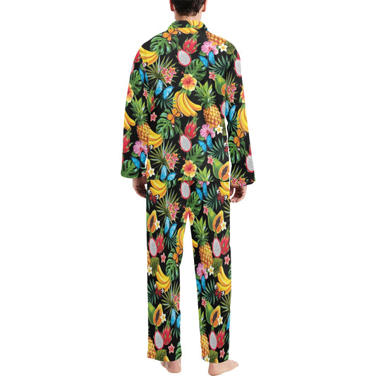 Tropical Fruits Pattern Print Design TF04 Men's Long Pajama Set