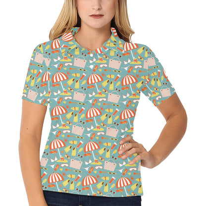Beach Scene Pattern Print Design 02 Women's Polo Shirt
