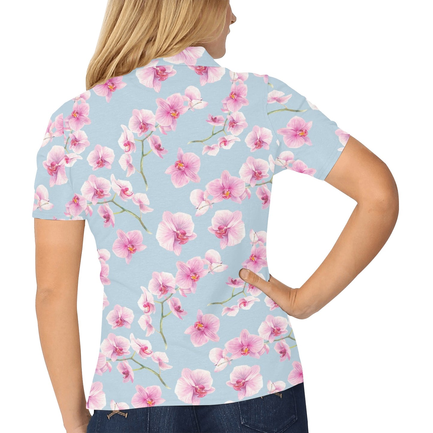 Orchid Pattern Print Design A01 Women's Polo Shirt