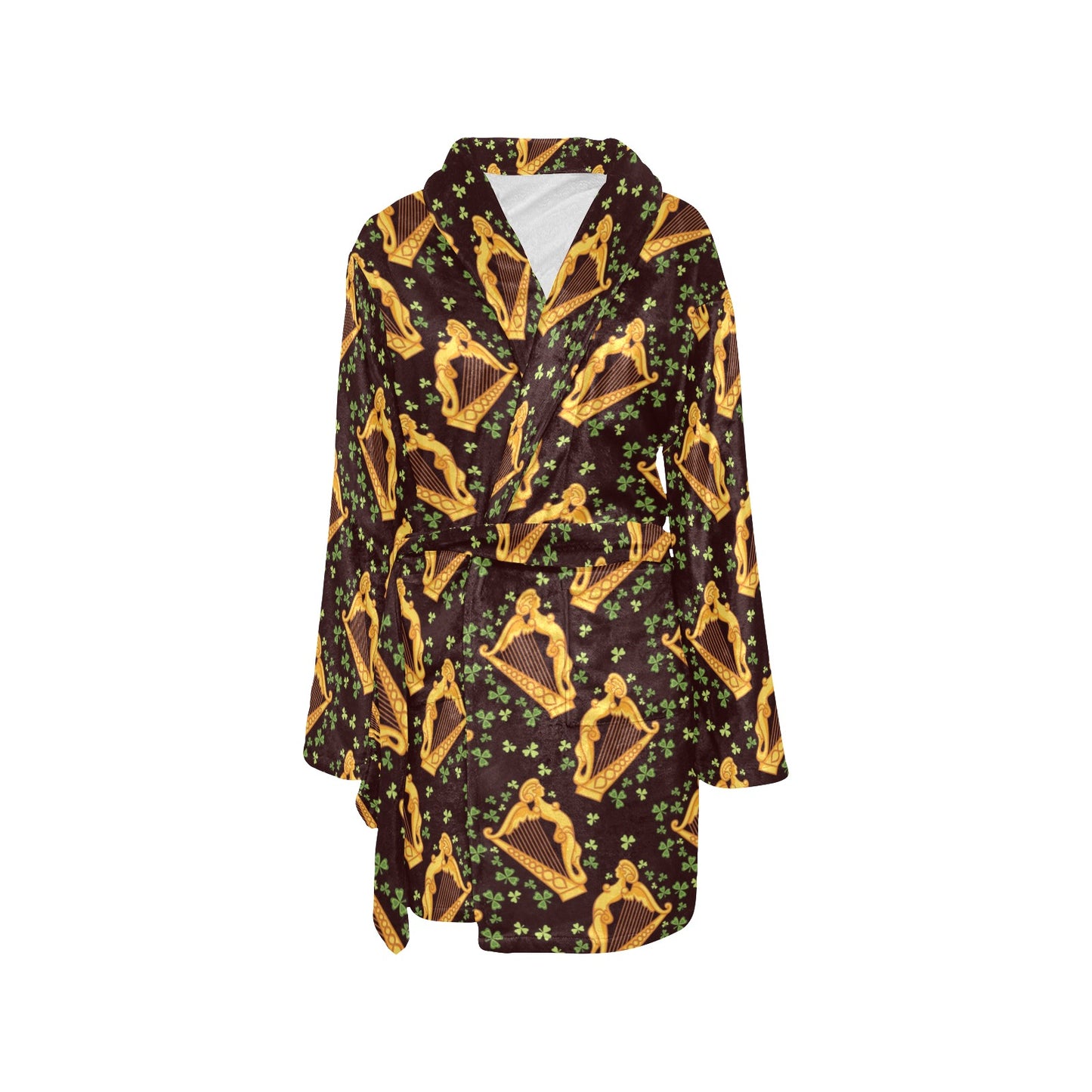 Harp Pattern Print Design 02 Women's Fleece Robe