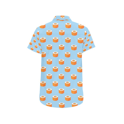 Salmon Sushi Print Design LKS307 Men Short Sleeve Button Up Shirt