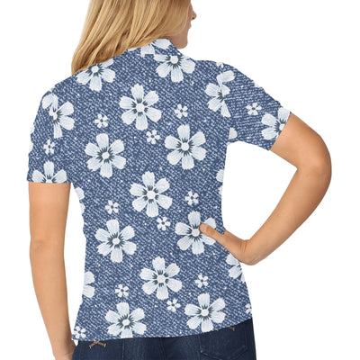 Jean Flower Pattern Print Design 03 Women's Polo Shirt