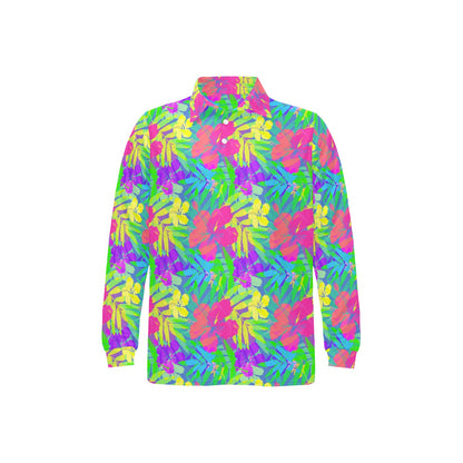 Neon Tropical Pattern Print Design A03 Long Sleeve Polo Shirt For Men's
