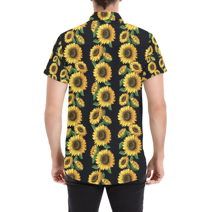 Sunflower Print Design LKS306 Men Short Sleeve Button Up Shirt