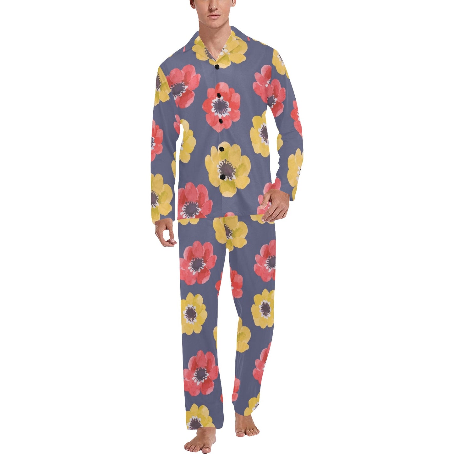 Anemone Pattern Print Design AM010 Men's Long Pajama Set