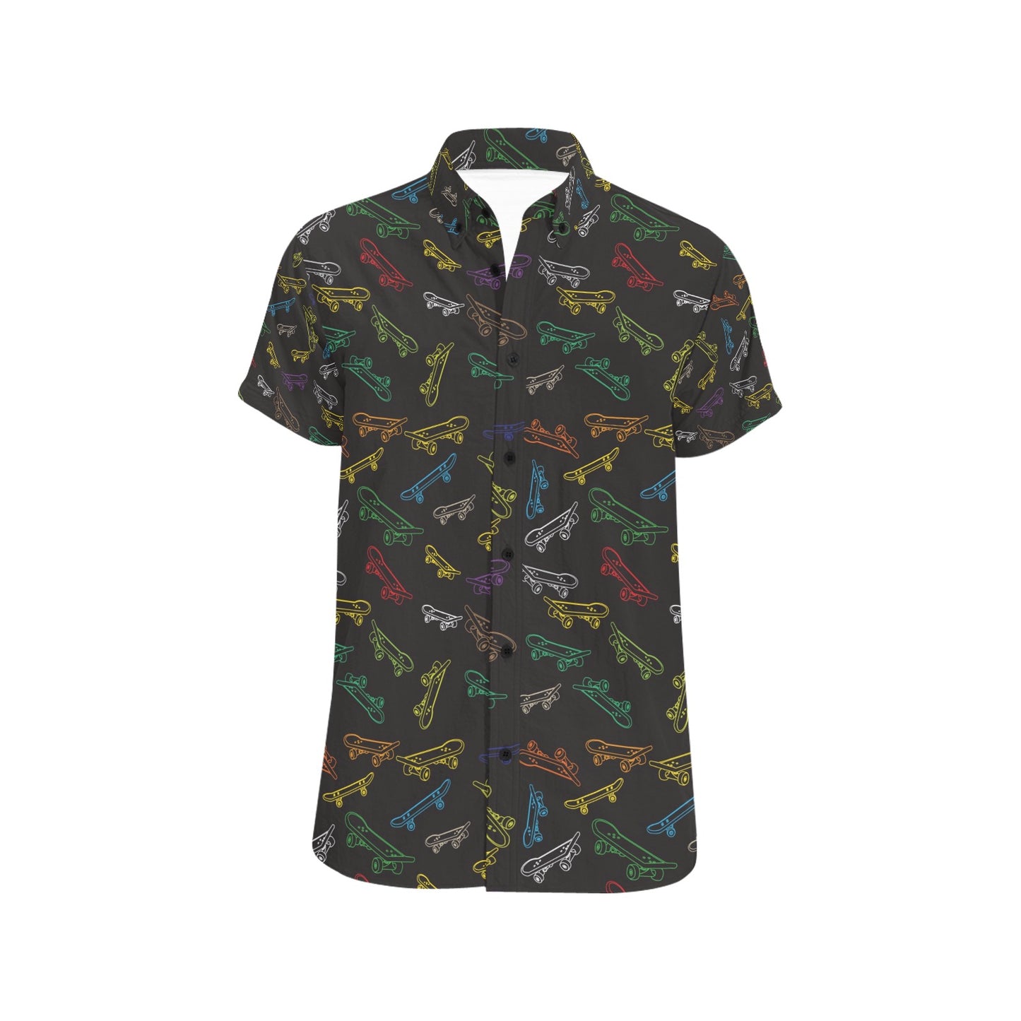 Skateboard Print Design LKS301 Men Short Sleeve Button Up Shirt