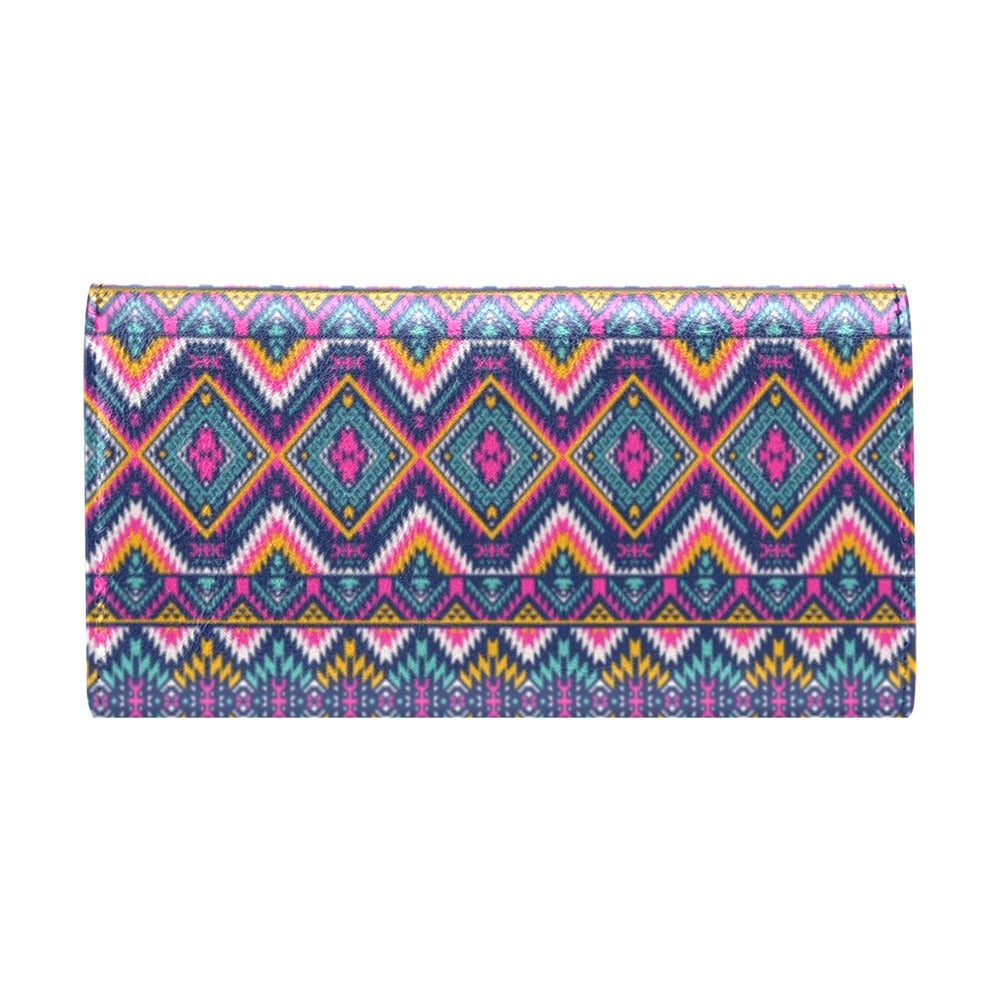 Indian Navajo Pink Themed Design Print Women's Trifold Wallet