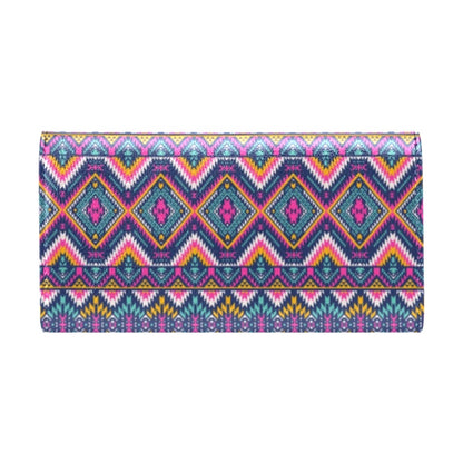 Indian Navajo Pink Themed Design Print Women's Trifold Wallet