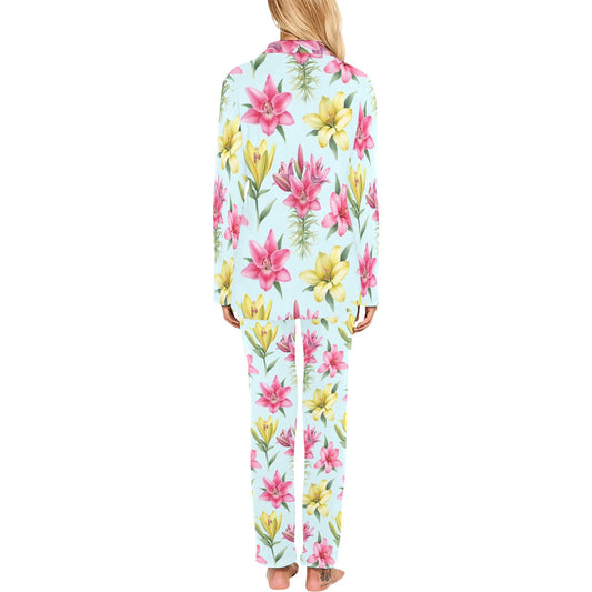 Lily Pattern Print Design LY010 Women's Long Pajama Set