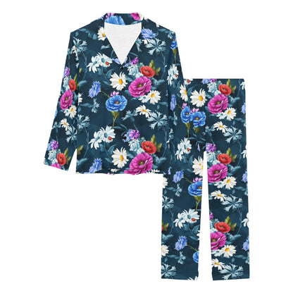 Floral Blue Themed Print Women's Long Pajama Set
