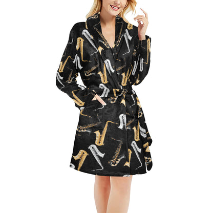 Saxophone Pattern Print Design 01 Women's Fleece Robe