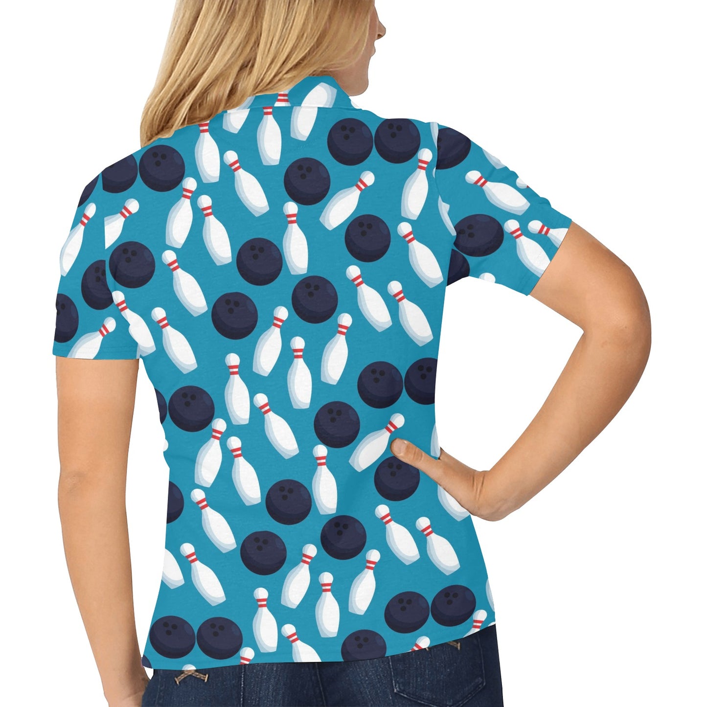 Bowling Pin Pattern Print Design 010 Women's Polo Shirt