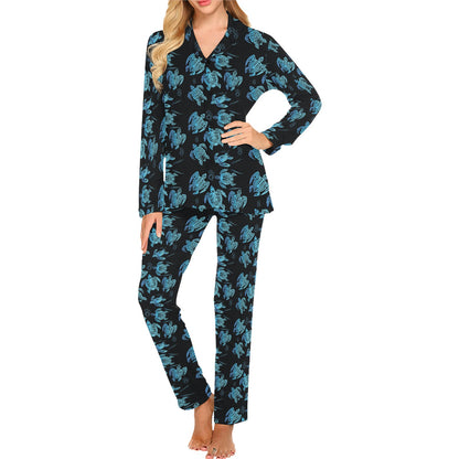 Tribal Turtle Polynesian Themed Design Women's Long Pajama Set