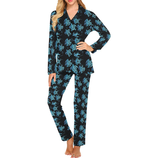 Tribal Turtle Polynesian Themed Design Women's Long Pajama Set