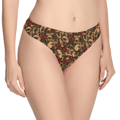 Skull Roses Vintage Design Themed Print Women's Thongs
