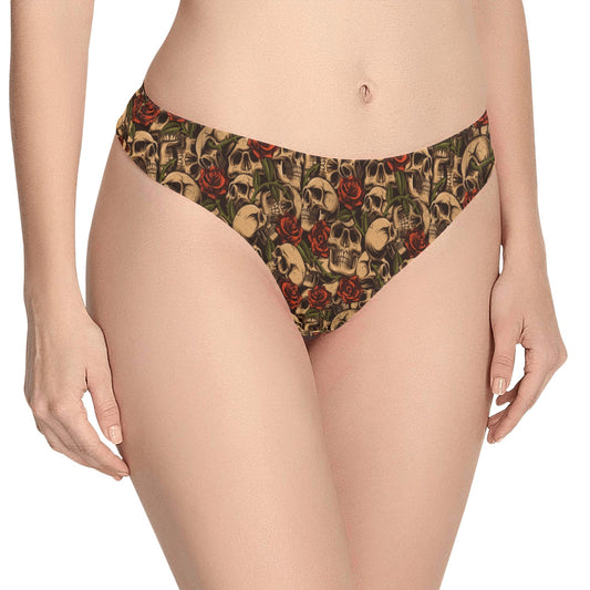 Skull Roses Vintage Design Themed Print Women's Thongs