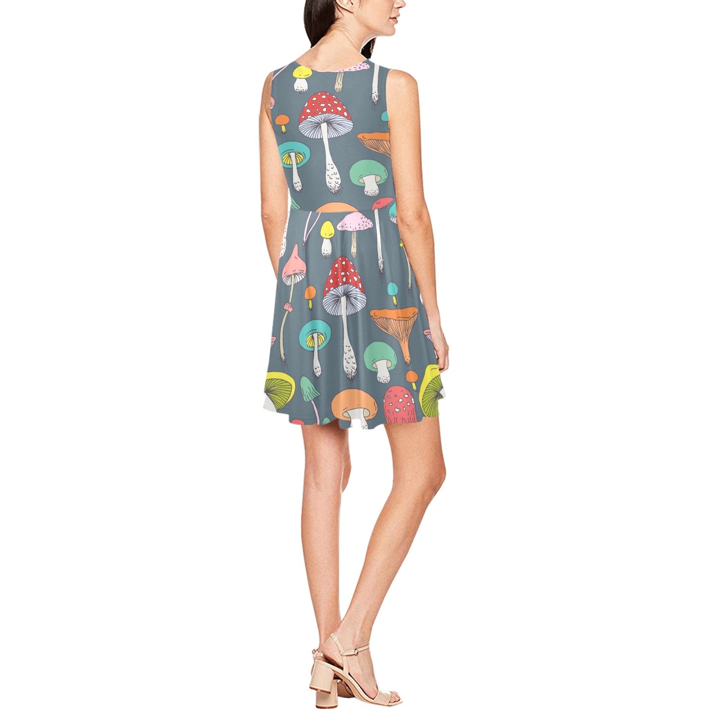 Mushroom Pattern Print Design A03 Sleeveless Dress