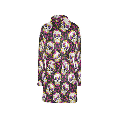 sugar skull Floral Pattern Women's Fleece Robe
