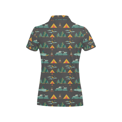 Camping Tent Pattern Print Design 03 Women's Polo Shirt