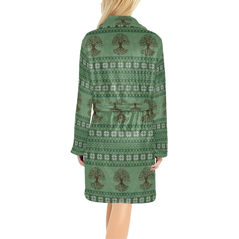 Tree Of Life Knit Style Print Design LKS301 Women's Fleece Robe