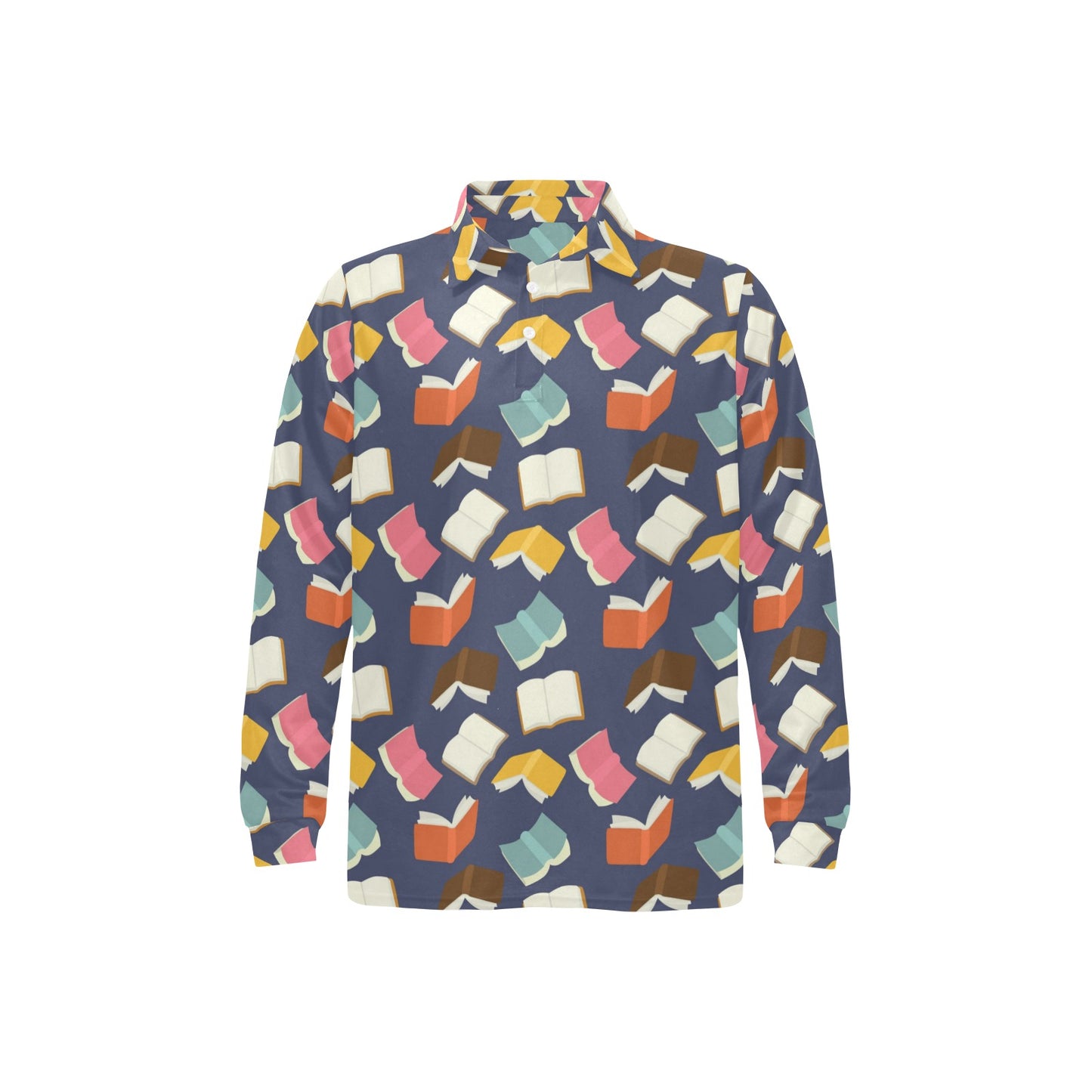 Book Pattern Print Design 01 Long Sleeve Polo Shirt For Men's