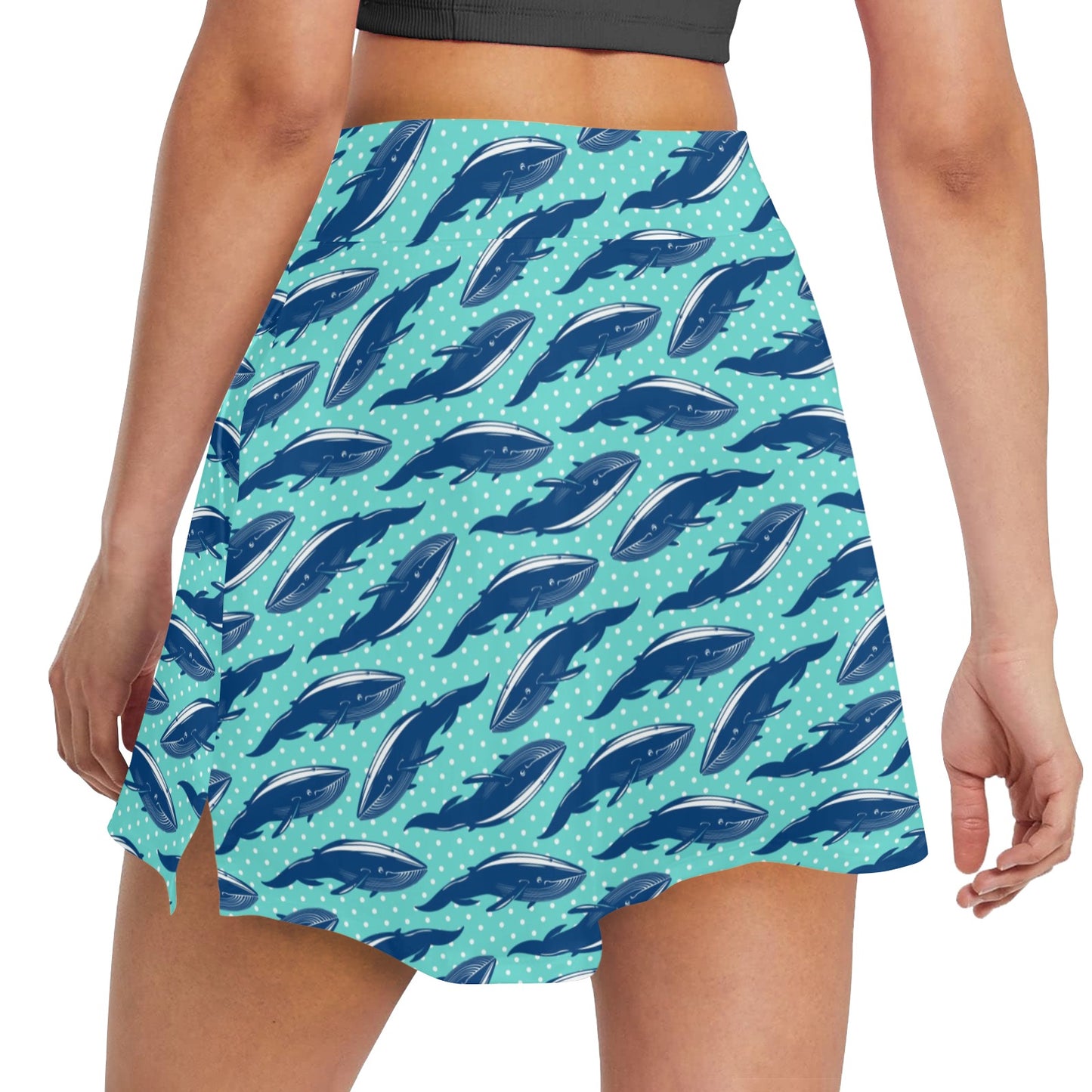 Whale Polka Dot Design Themed Print 17" Golf & Pickleball Skort with Pockets