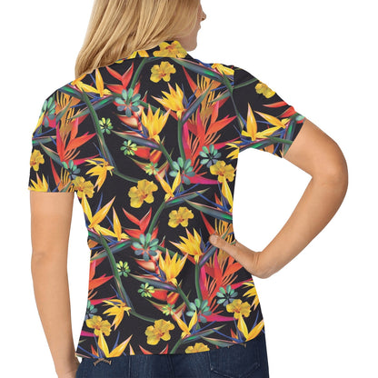 Bird Of Paradise Pattern Print Design BOP016 Women's Polo Shirt