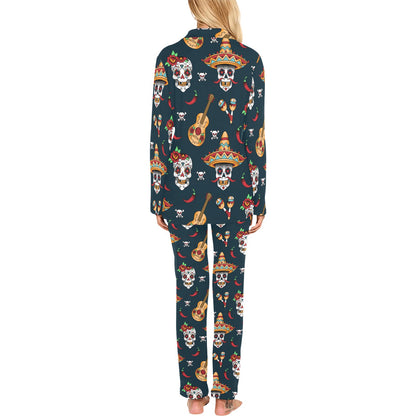 sugar skull Mexican Women's Long Pajama Set