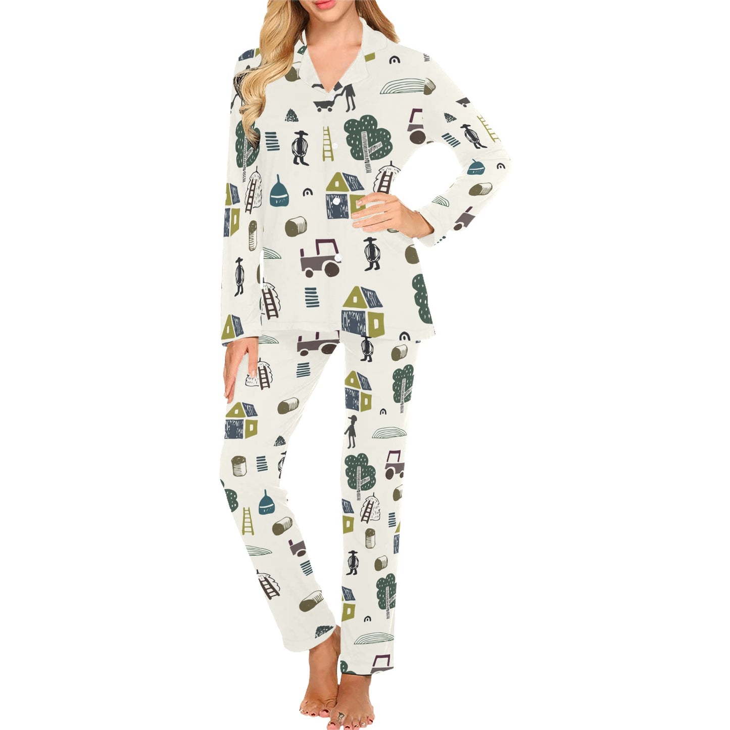 Agricultural Farm Print Design 01 Women's Long Pajama Set